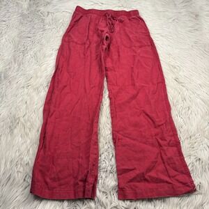 Allen Allen Women's S Red 100% Linen Pull on Straight Leg Pant Lagenlook Beach